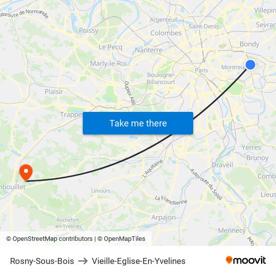 Rosny-Sous-Bois to Vieille-Eglise-En-Yvelines map