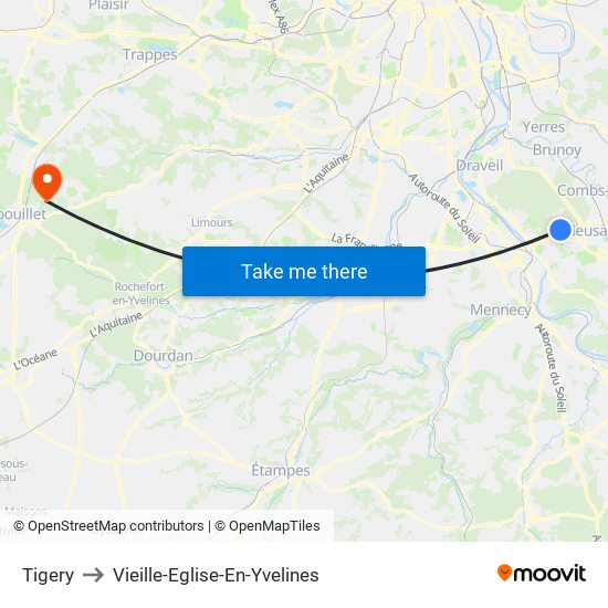 Tigery to Vieille-Eglise-En-Yvelines map