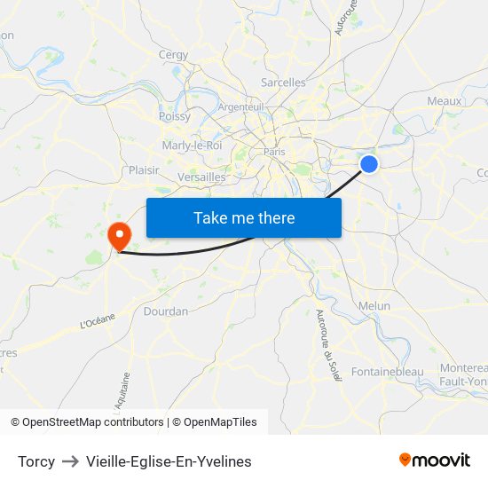 Torcy to Vieille-Eglise-En-Yvelines map