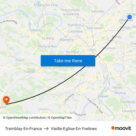 Tremblay-En-France to Vieille-Eglise-En-Yvelines map