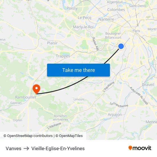 Vanves to Vieille-Eglise-En-Yvelines map