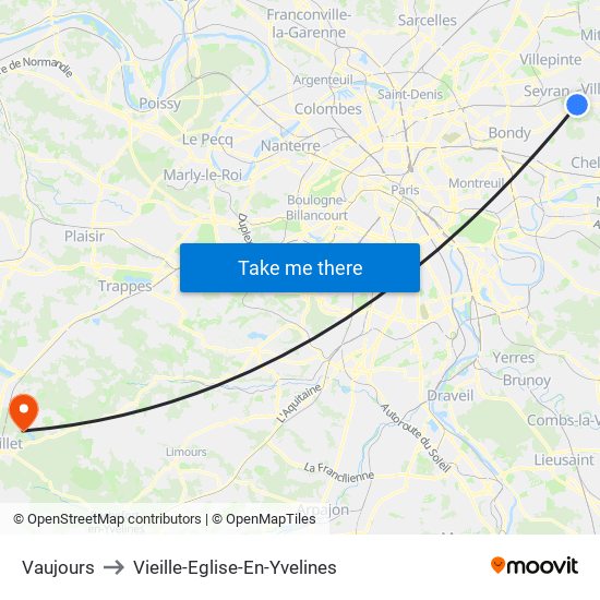 Vaujours to Vieille-Eglise-En-Yvelines map