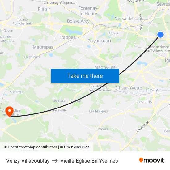 Velizy-Villacoublay to Vieille-Eglise-En-Yvelines map