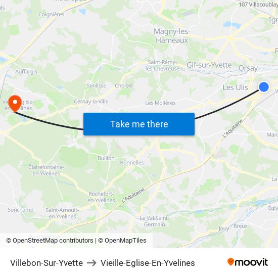Villebon-Sur-Yvette to Vieille-Eglise-En-Yvelines map