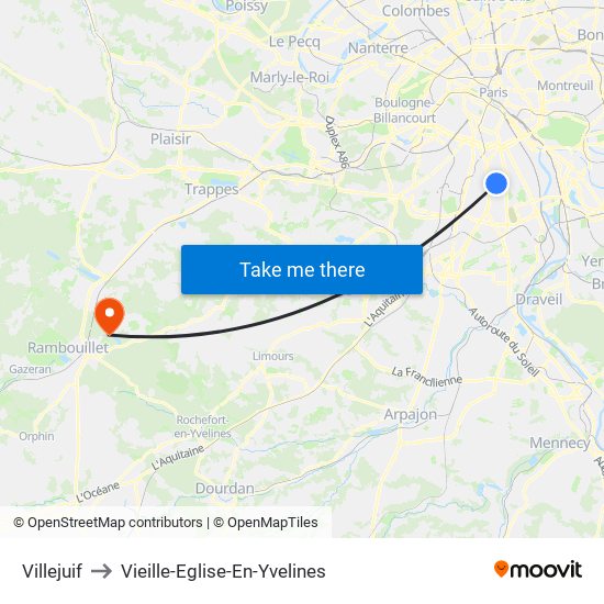 Villejuif to Vieille-Eglise-En-Yvelines map