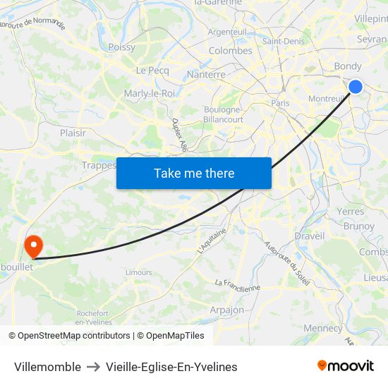 Villemomble to Vieille-Eglise-En-Yvelines map