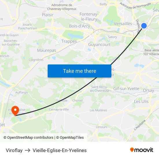 Viroflay to Vieille-Eglise-En-Yvelines map