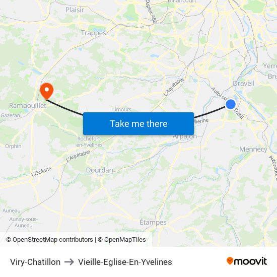 Viry-Chatillon to Vieille-Eglise-En-Yvelines map