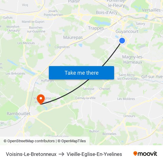 Voisins-Le-Bretonneux to Vieille-Eglise-En-Yvelines map