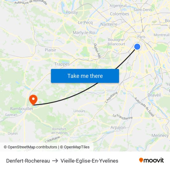 Denfert-Rochereau to Vieille-Eglise-En-Yvelines map