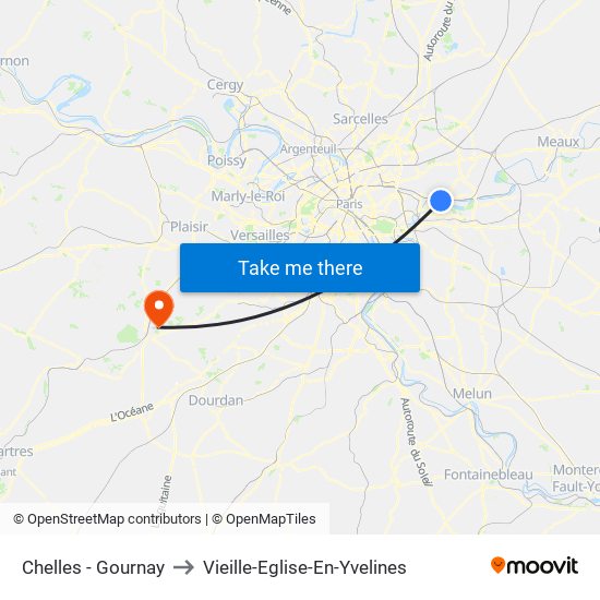Chelles - Gournay to Vieille-Eglise-En-Yvelines map