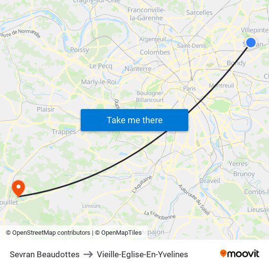 Sevran Beaudottes to Vieille-Eglise-En-Yvelines map