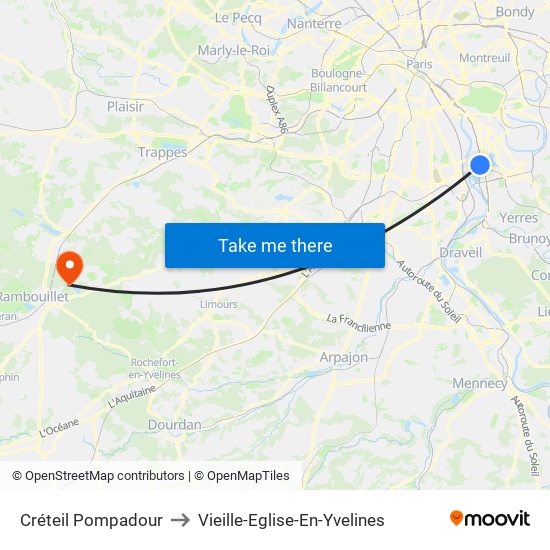 Créteil Pompadour to Vieille-Eglise-En-Yvelines map