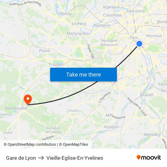 Gare de Lyon to Vieille-Eglise-En-Yvelines map
