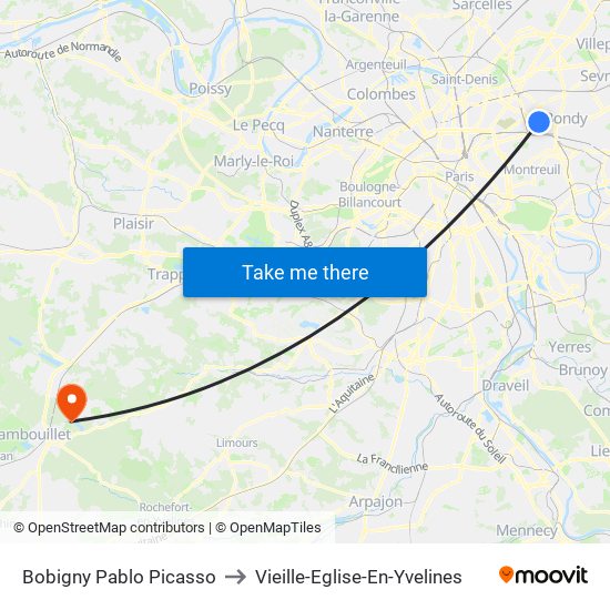 Bobigny Pablo Picasso to Vieille-Eglise-En-Yvelines map