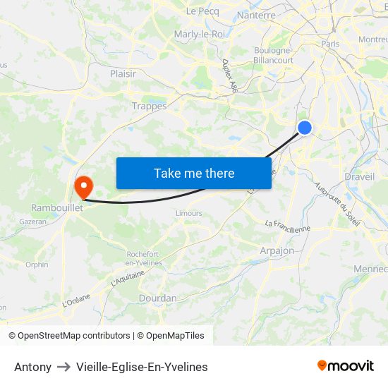 Antony to Vieille-Eglise-En-Yvelines map