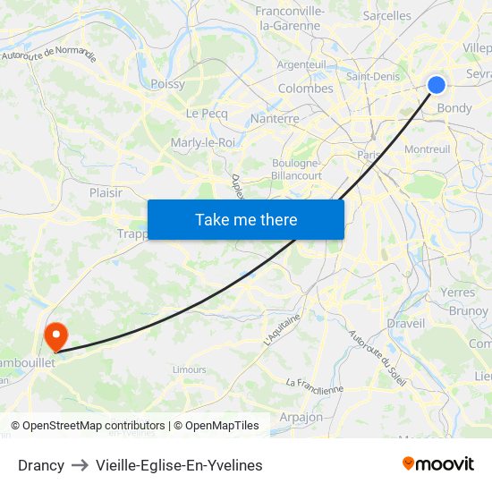 Drancy to Vieille-Eglise-En-Yvelines map