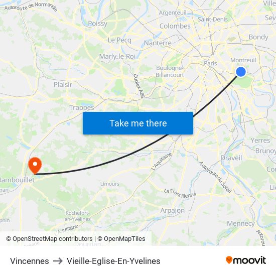 Vincennes to Vieille-Eglise-En-Yvelines map