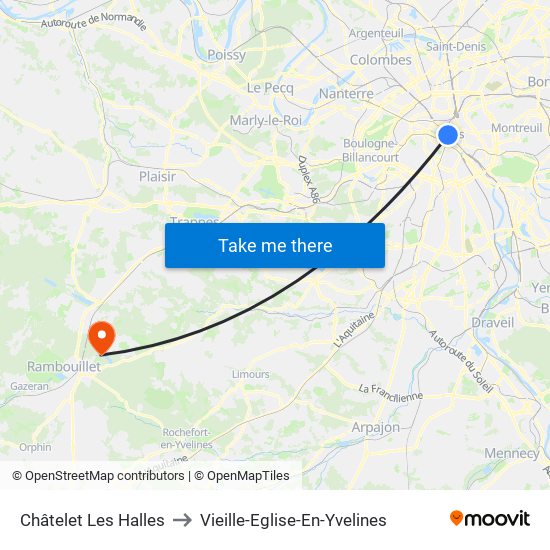 Châtelet Les Halles to Vieille-Eglise-En-Yvelines map