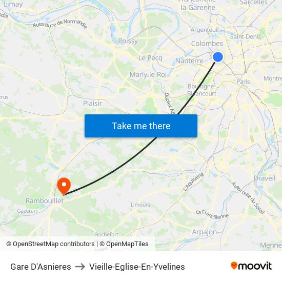 Gare D'Asnieres to Vieille-Eglise-En-Yvelines map