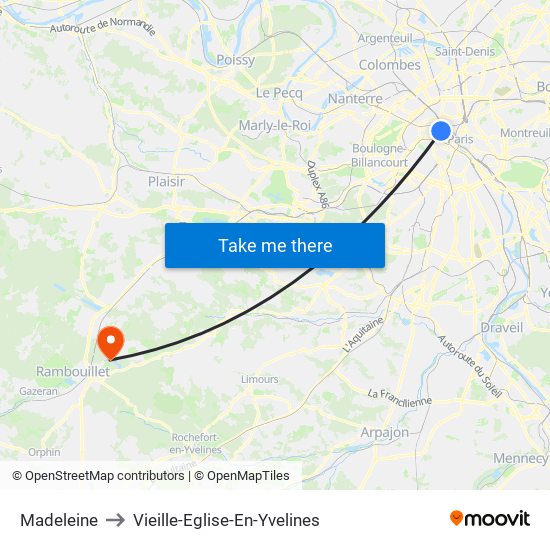 Madeleine to Vieille-Eglise-En-Yvelines map