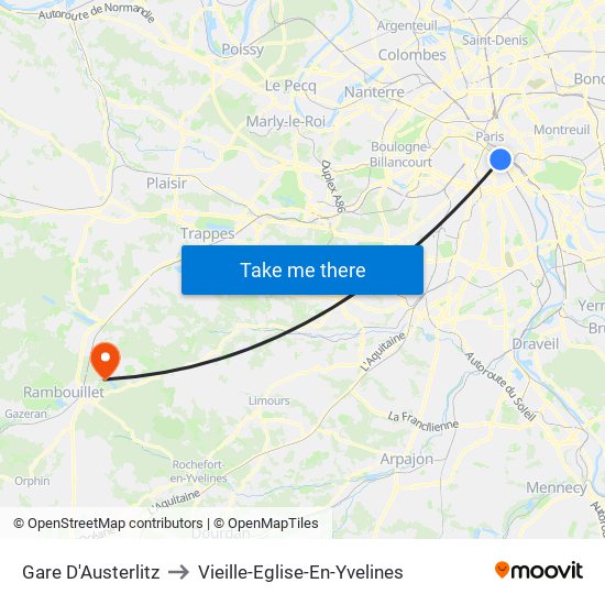 Gare D'Austerlitz to Vieille-Eglise-En-Yvelines map