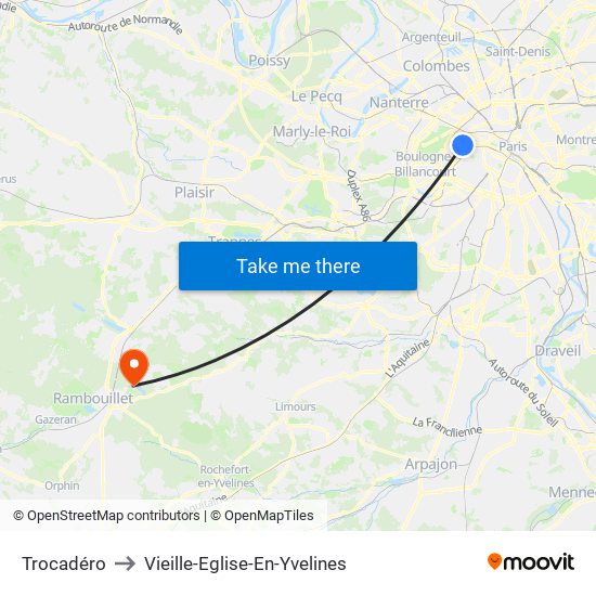 Trocadéro to Vieille-Eglise-En-Yvelines map