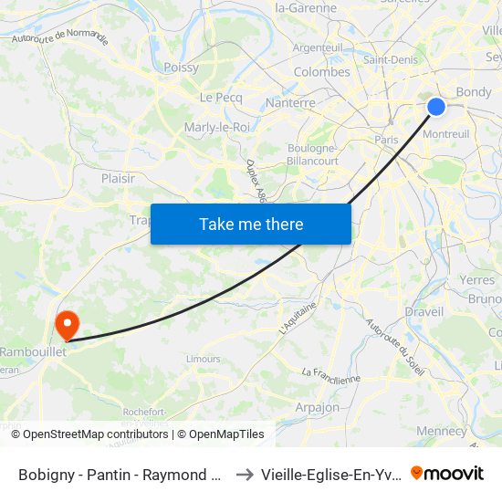 Bobigny - Pantin - Raymond Queneau to Vieille-Eglise-En-Yvelines map