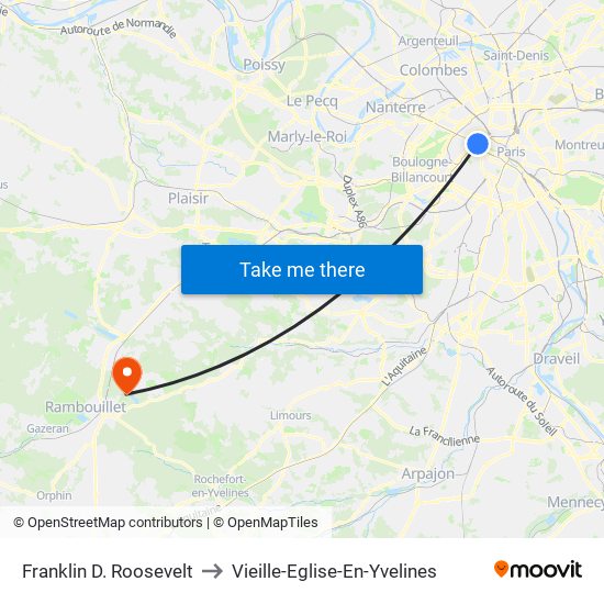 Franklin D. Roosevelt to Vieille-Eglise-En-Yvelines map