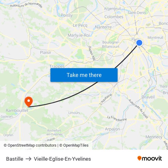 Bastille to Vieille-Eglise-En-Yvelines map