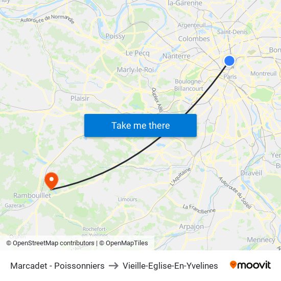Marcadet - Poissonniers to Vieille-Eglise-En-Yvelines map
