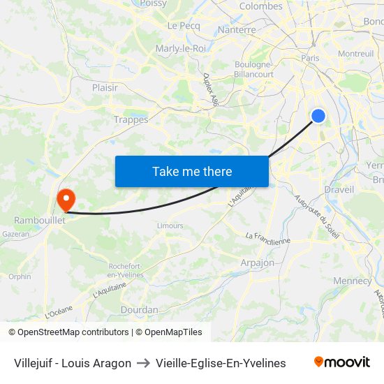 Villejuif - Louis Aragon to Vieille-Eglise-En-Yvelines map