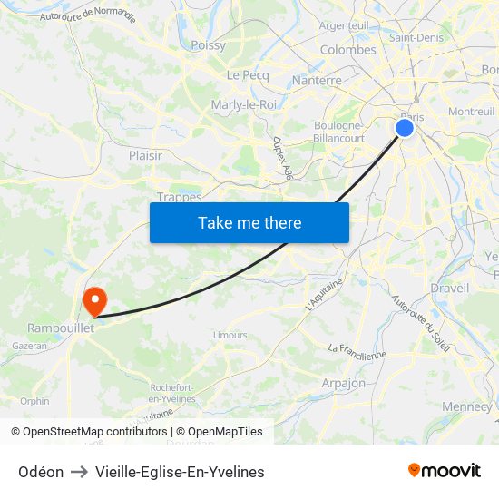 Odéon to Vieille-Eglise-En-Yvelines map