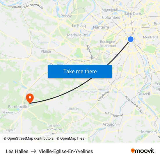 Les Halles to Vieille-Eglise-En-Yvelines map