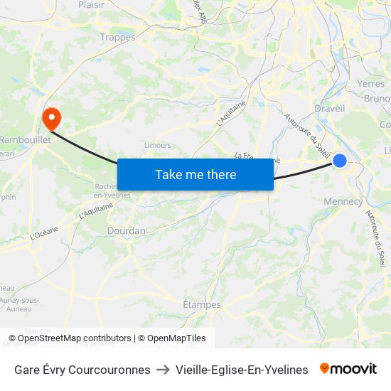 Gare Évry Courcouronnes to Vieille-Eglise-En-Yvelines map