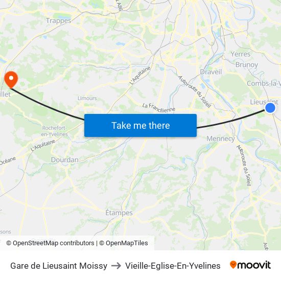Gare de Lieusaint Moissy to Vieille-Eglise-En-Yvelines map