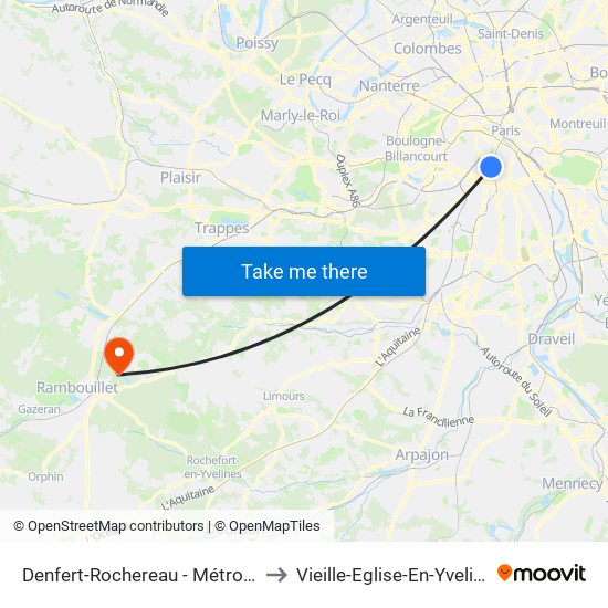 Denfert-Rochereau - Métro-Rer to Vieille-Eglise-En-Yvelines map