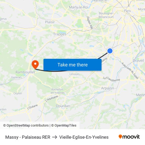 Massy - Palaiseau RER to Vieille-Eglise-En-Yvelines map