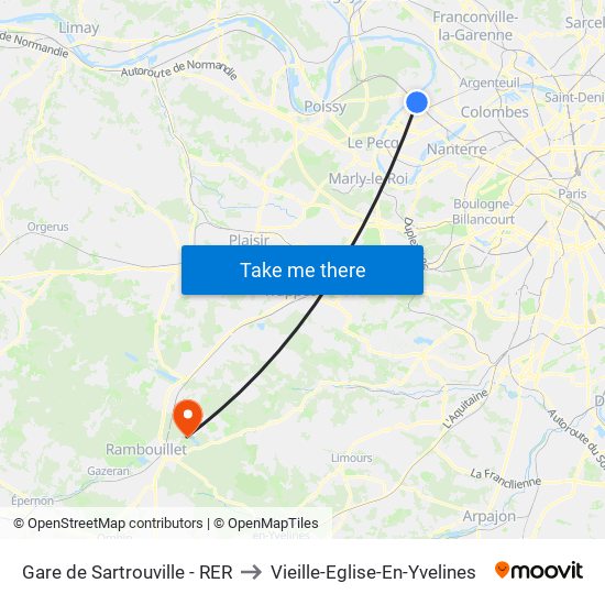 Gare de Sartrouville - RER to Vieille-Eglise-En-Yvelines map