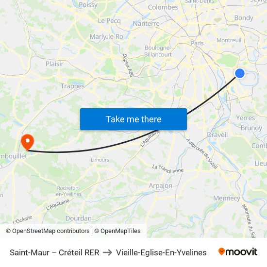 Saint-Maur – Créteil RER to Vieille-Eglise-En-Yvelines map