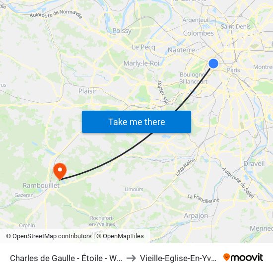 Charles de Gaulle - Étoile - Wagram to Vieille-Eglise-En-Yvelines map