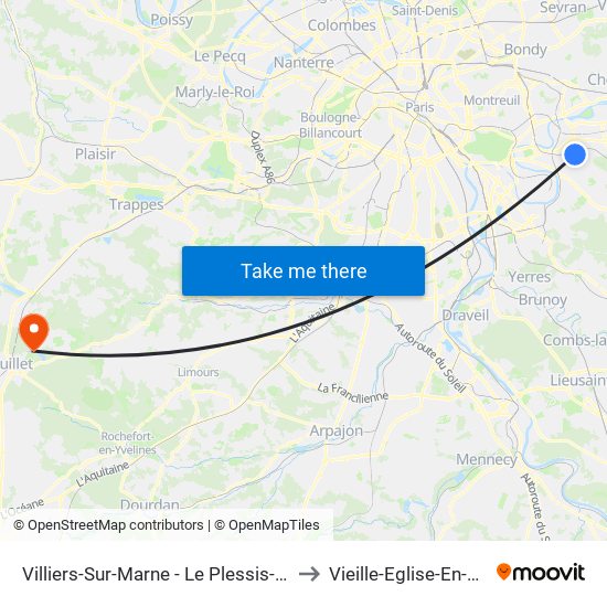 Villiers-Sur-Marne - Le Plessis-Trévise RER to Vieille-Eglise-En-Yvelines map