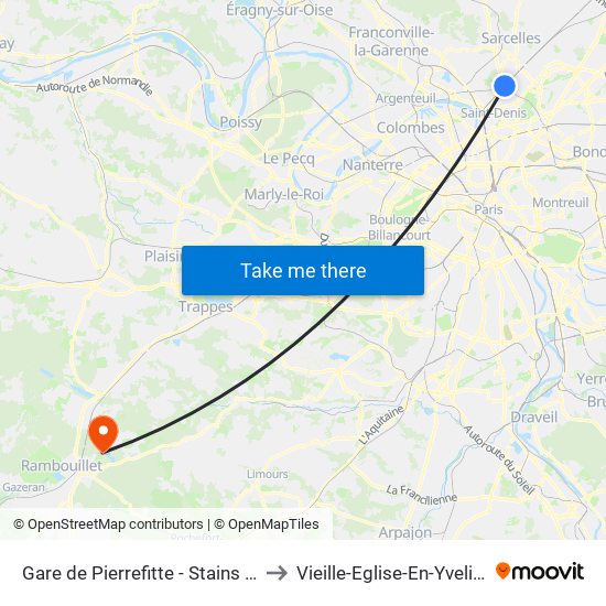 Gare de Pierrefitte - Stains RER to Vieille-Eglise-En-Yvelines map