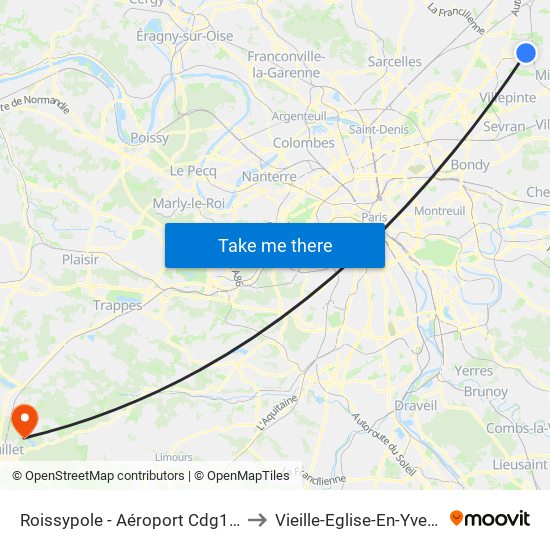 Roissypole - Aéroport Cdg1 (G1) to Vieille-Eglise-En-Yvelines map