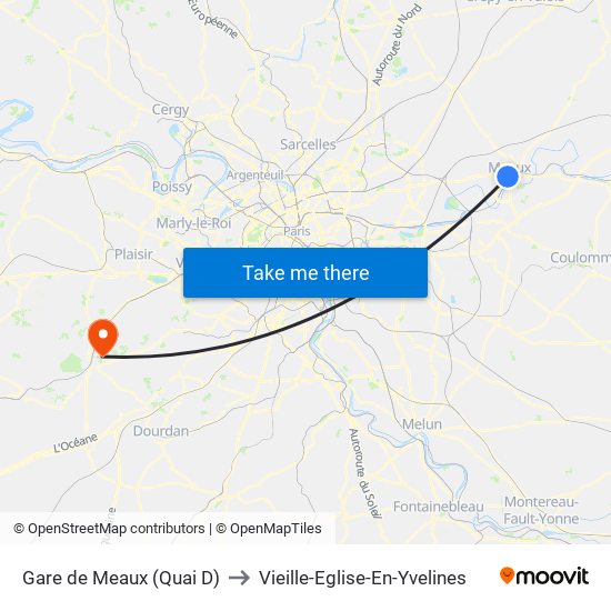 Gare de Meaux (Quai D) to Vieille-Eglise-En-Yvelines map