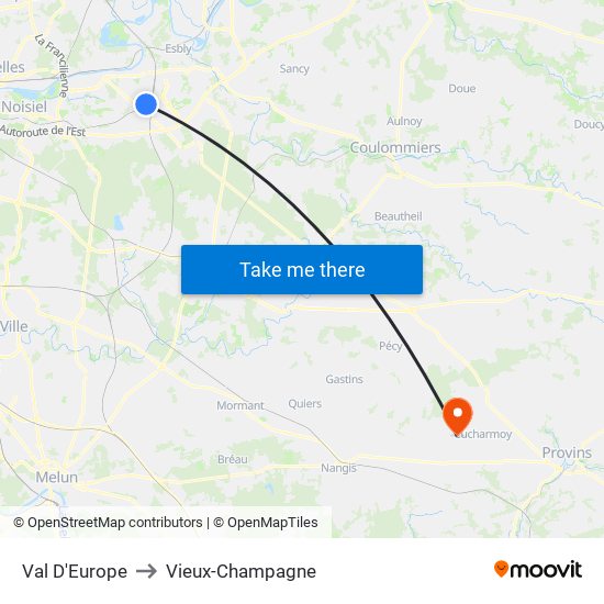 Val D'Europe to Vieux-Champagne map