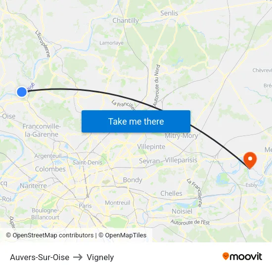 Auvers-Sur-Oise to Vignely map