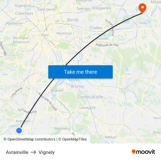Avrainville to Vignely map