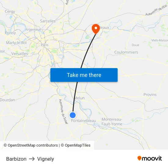 Barbizon to Vignely map