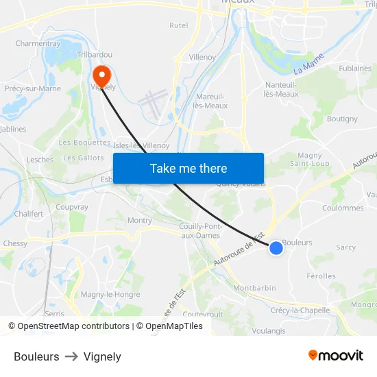 Bouleurs to Vignely map